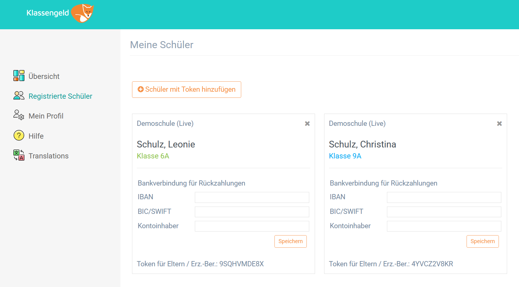 Screenshot der Klassengeld App